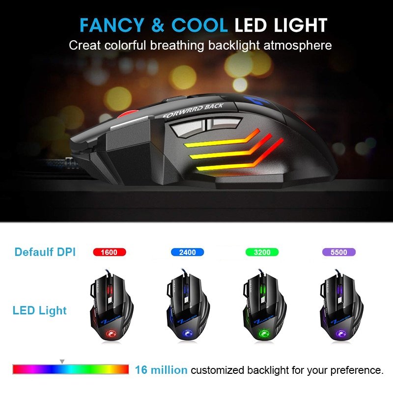Ergonomic Wired Gaming Mouse LED 5500 DPI USB Computer Mouse Gamer RGB Mice X7 Silent Mause With Backlight Cable For PC Laptop