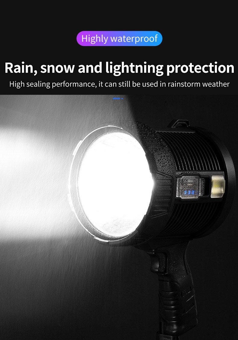 XP70 High Power Rechargeable Led Flashlight Searchlight Powerful Torch Spotlight Portable Lighting with 9000mAh Lithium Battery