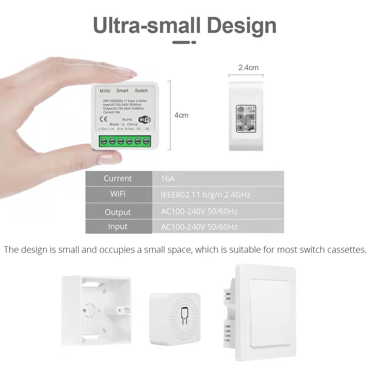 Wifi Mini Smart Switch 16A DIY Light Switches 2 Way Wireless Smart Home with Tuya Smart Life EweLink Alexa Alice Google Home