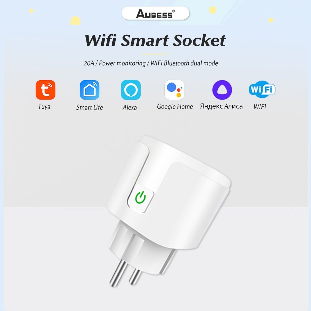 20A EU Smart Plug Tuya Wifi Remote Power Socket With Energy Monitoring Function Voice Control For Alexa Yandex Alice Google Home