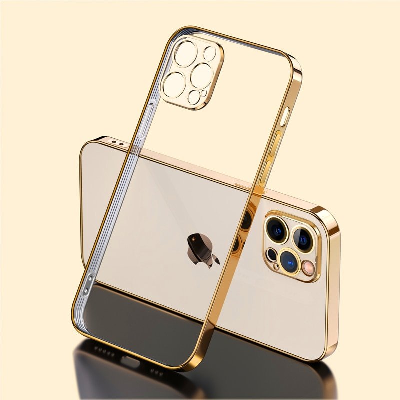 Luxury Transparent Square Frame Plating Case for iPhone 14 Plus 13 12 11 Pro Max Mini X Xs Xr 7 8 SE Soft Silicone Clear Cover