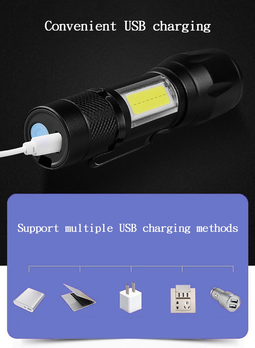 Portable LED Flashlight XPE COB Light