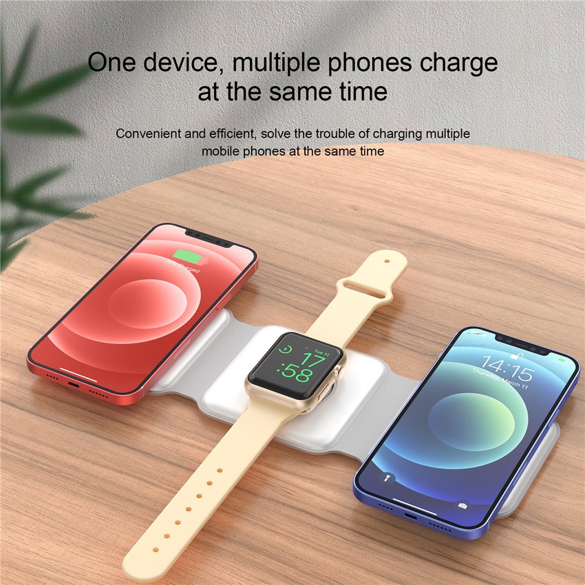 100W 3 in 1 Magnetic Wireless Charger Pad Stand for iPhone 14 13 12 X Pro Max Fast Charging Dock Station for Apple Watch AirPods