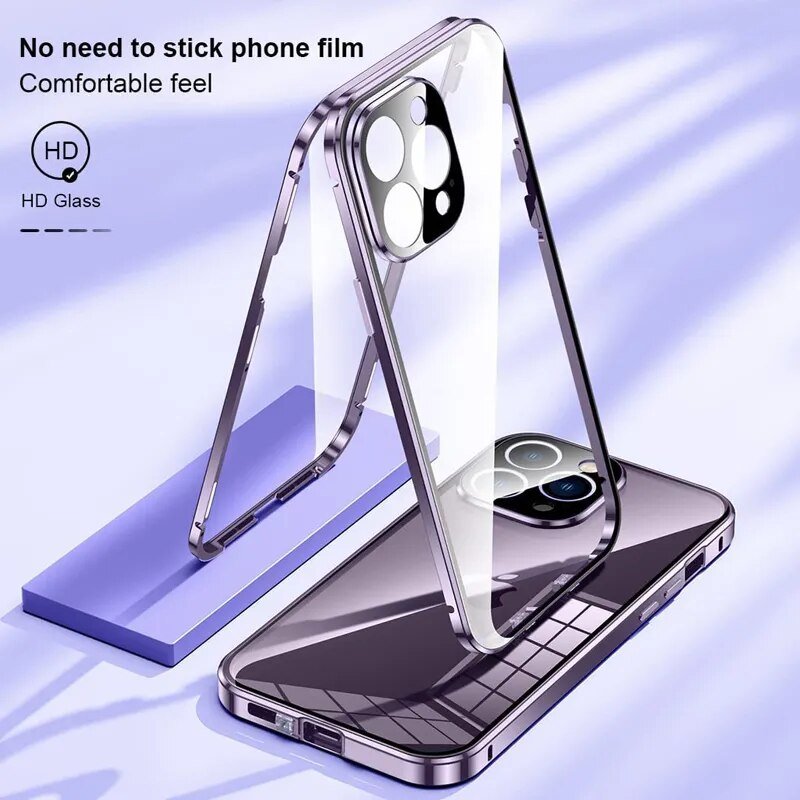 Anti-Peep Privacy Magnetic Adsorption Case For iPhone 15 14 13 12 11 Pro Max Double Sided Glass With Camera Lens Protect Cover