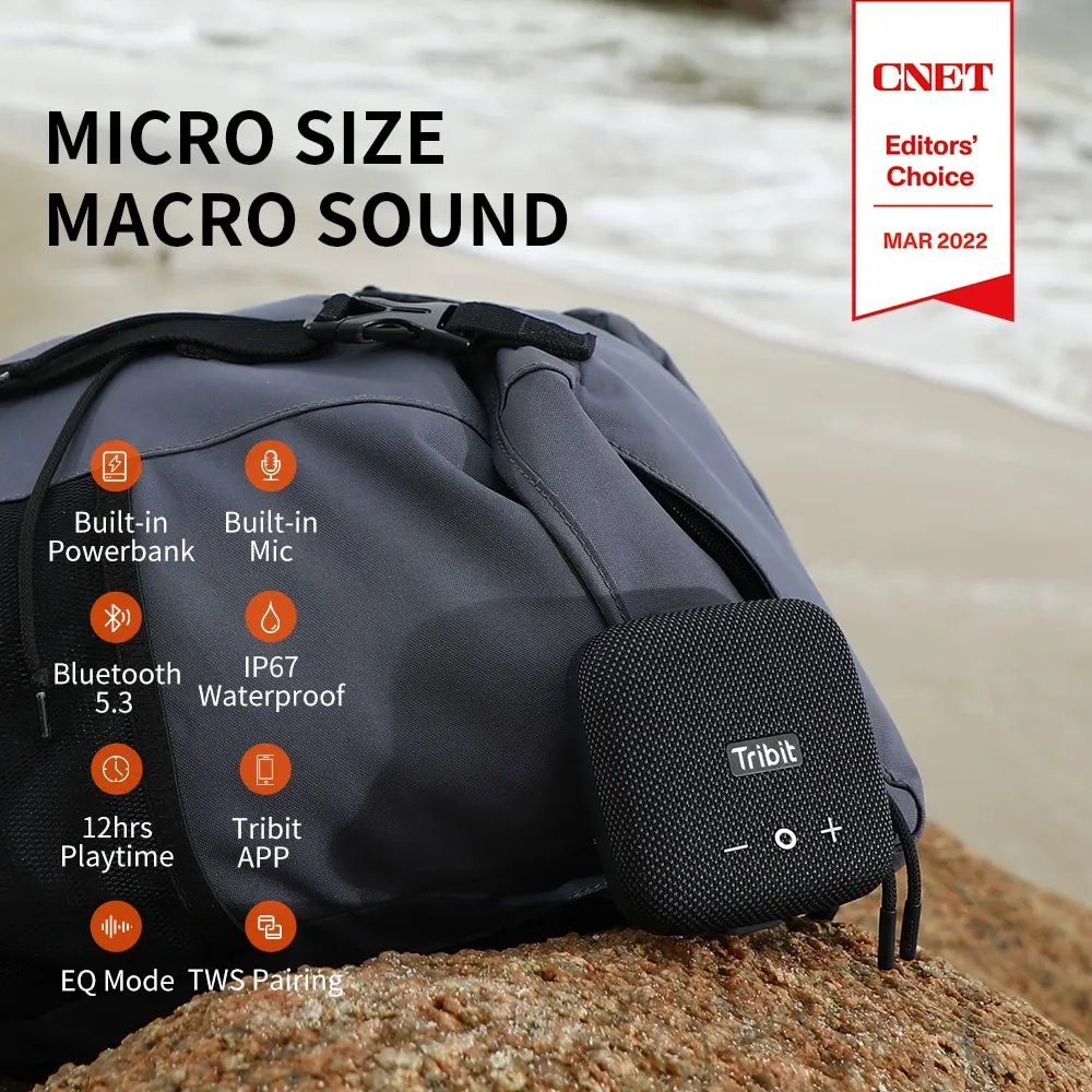 Tribit StormBox Micro 2 Portable Bluetooth Speaker 90dB Loud Sound Deep Bass IP67 Waterproof Camp Small Speaker Built-in Strap