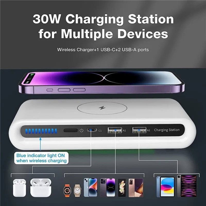 30W 4 In 1 Wireless Charger Pad Stand Light Type C PD USB Charger for iPhone Samsung Xiaomi Phone Chargers Fast Charging Station