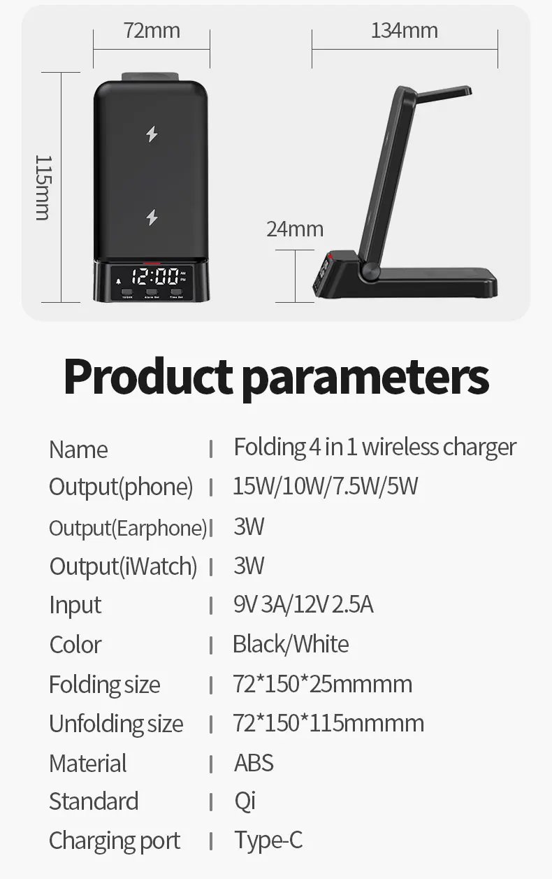 15W 4 In 1 Wireless Charger Stand For iPhone 14 13 12 11 X Samsung Galaxy S22 S21 Apple Watch Airpods Fast Charging Dock Station