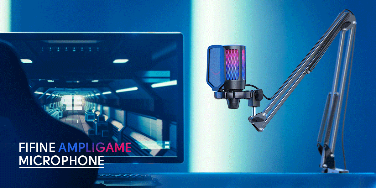 FIFINE Ampligame USB Microphone for Gaming Streaming with Pop Filter Shock Mount&Gain Control,Condenser Mic for Laptop/Computer