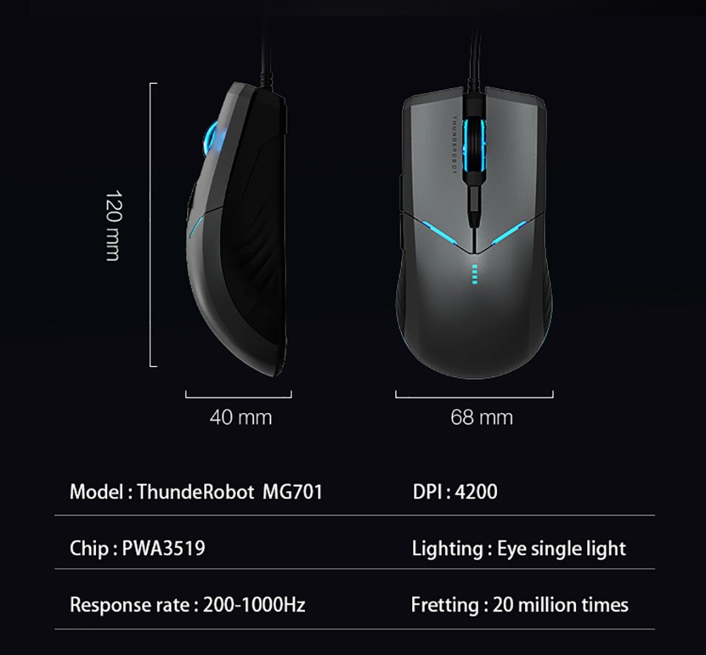 ThundeRobot ML703 Wireless Gaming Mouse 2.4G Wireless Wired RGB Gamer 16000 DPI 1000mAh Rechargeable Mouse for Laptop PC Gaming