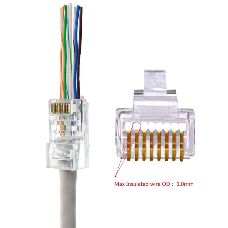 25/50pcs Rj45 Cat5 Cat5e Pass Through Connector Network Unshielded 8P8C Modular Pass Through Plug for Ethernet Cables
