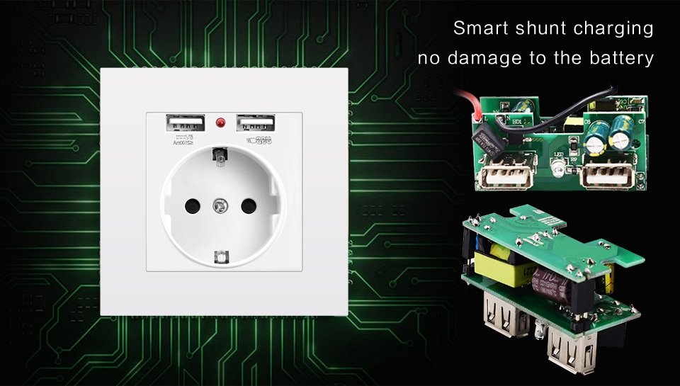 SRAN EU Power socket socket with usb for home,Dual Usb plug 5V 2A PC Panel 86*86mm Usb wall socket Smart LED ON/OFF 16A Outlets