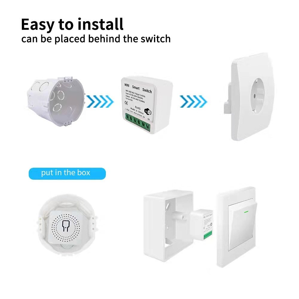 Wifi Mini Smart Switch 16A DIY Light Switches 2 Way Wireless Smart Home with Tuya Smart Life EweLink Alexa Alice Google Home