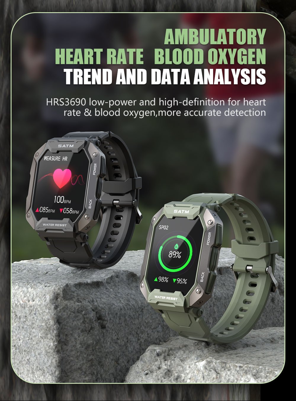 2022New Military Sport Smart Watch Men Women 50m Waterproof Heart Rate Blood Pressure Monitoring Call SmartWatch For Android ios