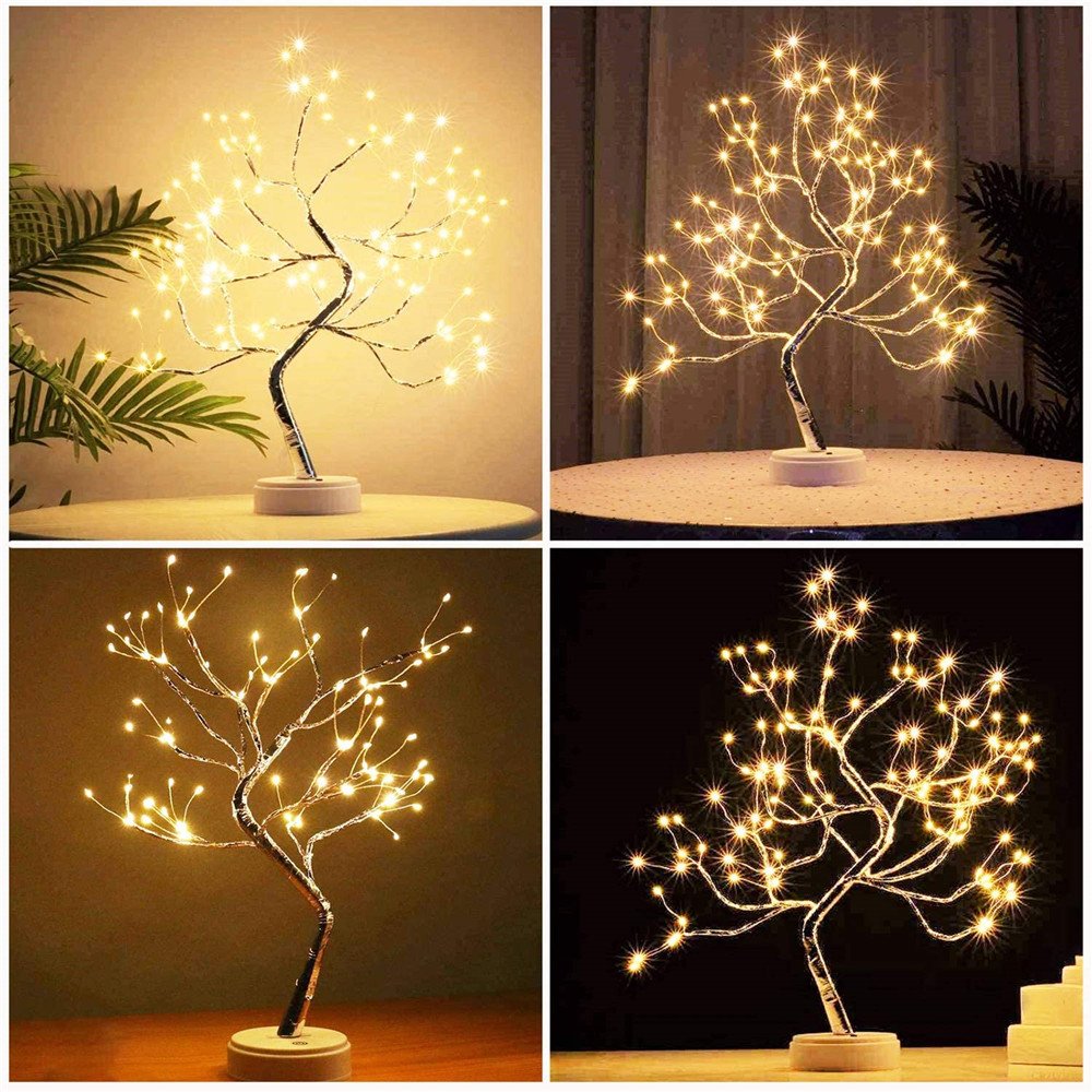 108 LED Silver Wire Desk Bonsai Tree Light 8 Modes DIY Artificial Tree Branch Night Light Battery USB Operated For Bedroom Xmas