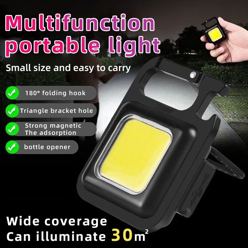 Multifunctional Mini USB Pocket Flashlight Rechargeable Flashlight COB Work Light LED Keychains For Outdoor  Camping Fishing