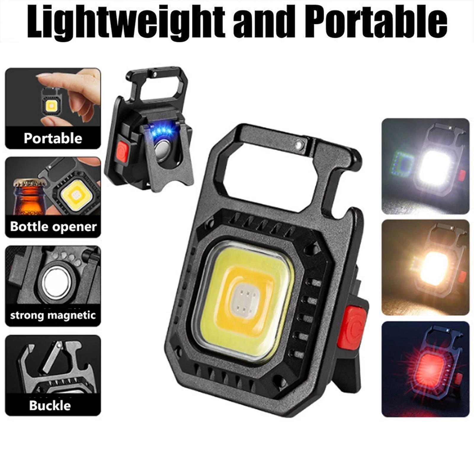 KDULIT Mini LED Working Light Portable Pocket Flashlight USB Rechargeable Key Light Lantern Camping Outside Hiking COB Lantern