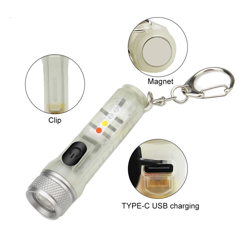 Mini Keychain Flashlight TYPE-C Fast Charging Multi-function IP66 Waterproof Fluorescent Magnetic Warning Camping Flashlight