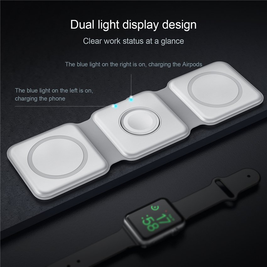 100W 3 in 1 Magnetic Wireless Charger Pad Stand for iPhone 14 13 12 X Pro Max Fast Charging Dock Station for Apple Watch AirPods