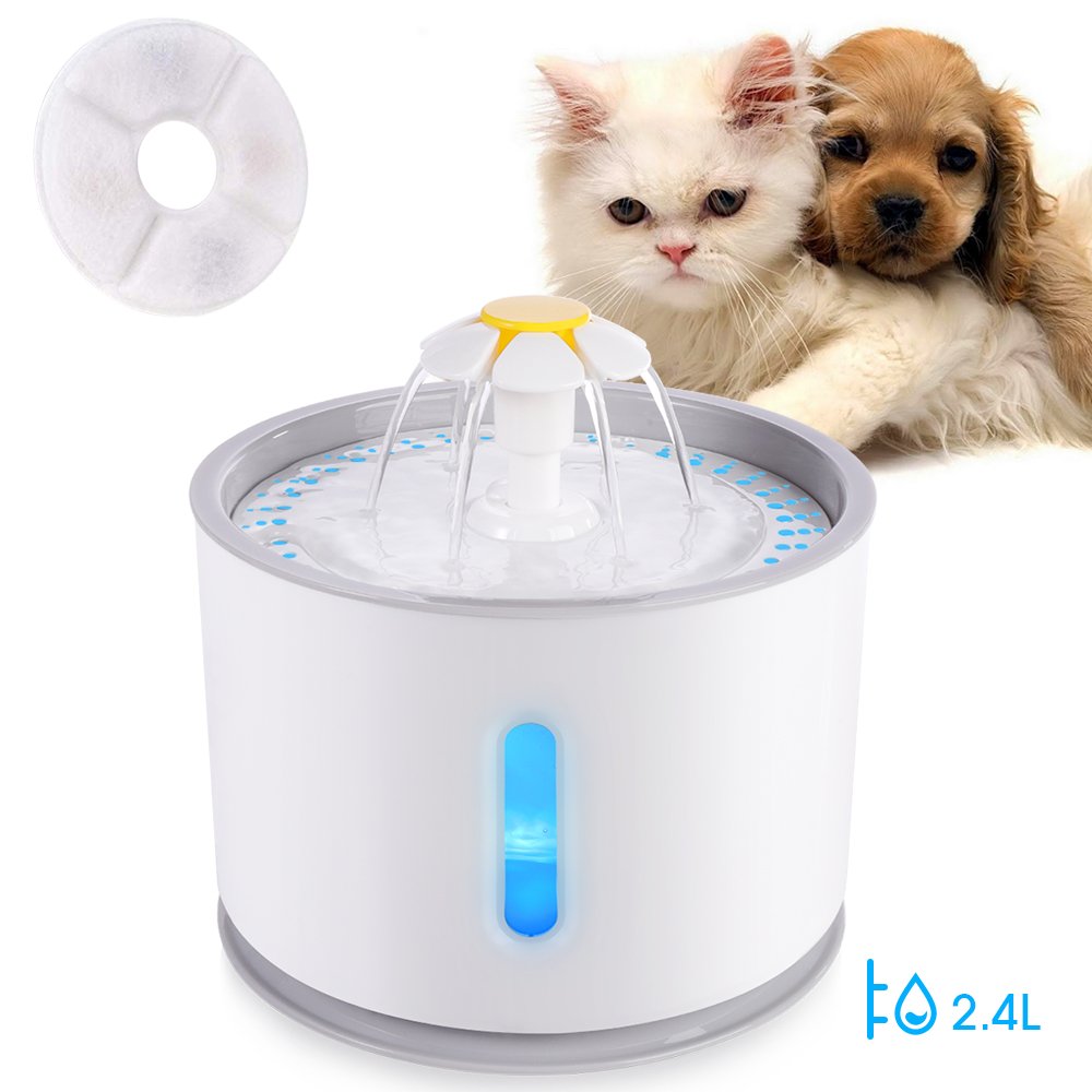 Automatic Pet Cat Water Fountain with LED Lighting 5 Pack Filters 2.4L USB Dogs Cats Mute Drinker Feeder Bowl Drinking Dispenser