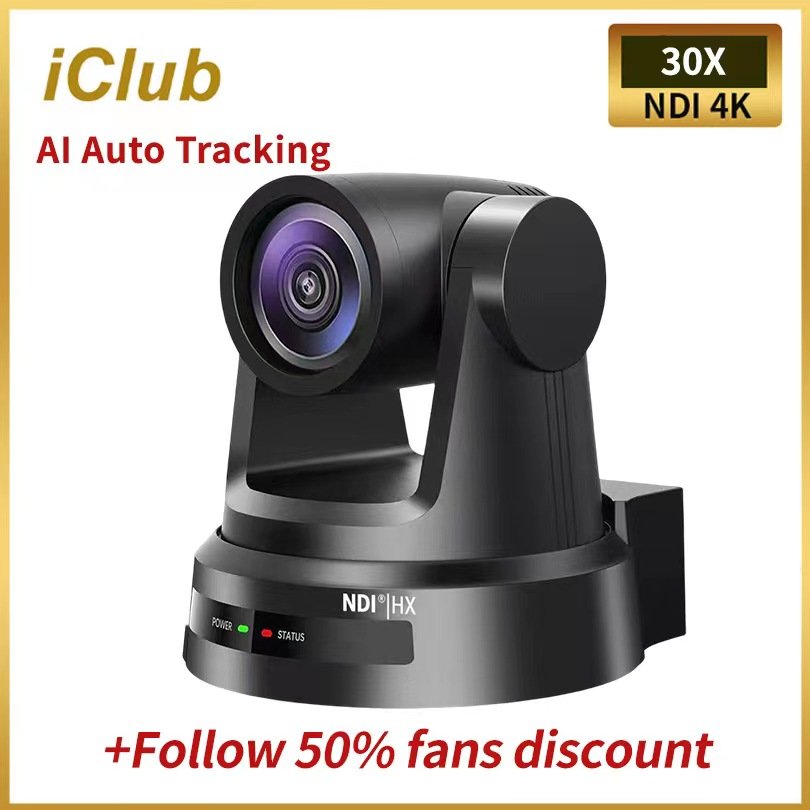iclub AI Auto Tracking NDI 4K 12X POE PTZ Conference Camera 3G-SDI HDMI IP USB3.0 Studio Camera Church Live Streaming Camera
