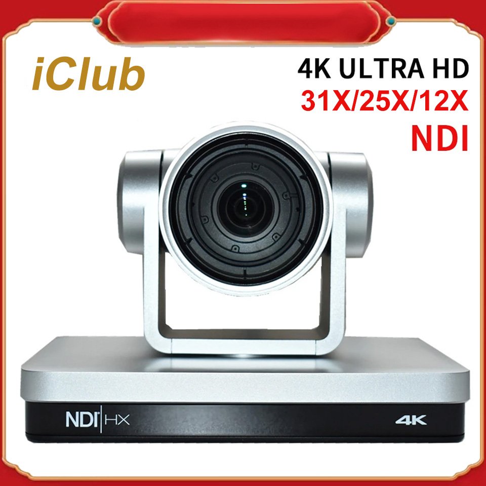 iclub New 4K 60FPS NDI PTZ Video Conference Camera 12/25x/31X USB HDMI SDI LAN for Webcast Teaching Medical Communication POE