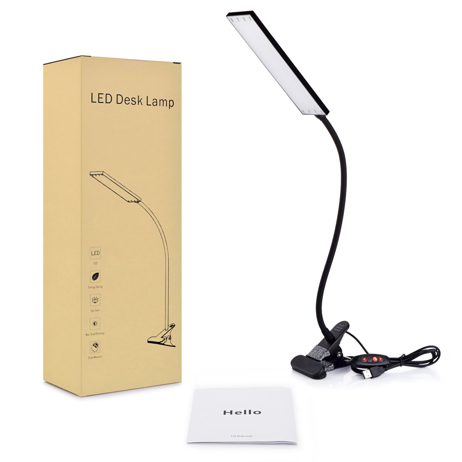KEXIN 5W LED Clip on Desk Lamp with 3 Modes 11 Brightness  2M Cable Dimmer 14 Levels Clamp Table Lamp