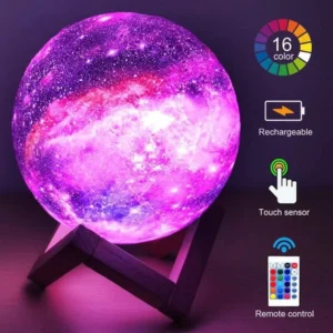 Galaxy Moon Lamp 3D Print Starry Night Light Touch USB Rechargeable 16 Colors Changing Remote Control Kids Gifts for Home Decor