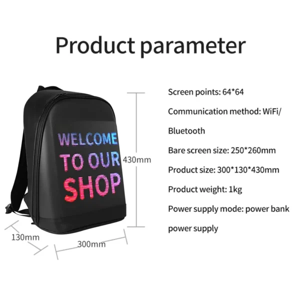 Women Men LED Display Screen Dynamic Waterproof Backpack - Image 6